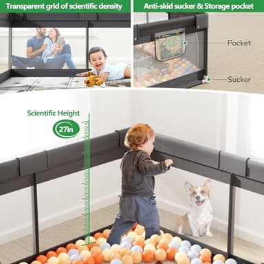 Fodoss Baby Playpen with Mat, Small Play Pen(47x47inch), for Babies and Toddlers, Pen Apartment, Yard Baby, Fence Area Playyard Activity Center (Dark Gray) - Image 3