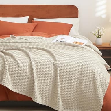 PHF 100% Cotton Waffle Weave Blanket Twin Size for Bed,Snag Proof Lightweight Breathable Moisture-Wicking Throw for Couch,Great for Layering in Cold Weather,Machine Washable,Home Decor Gift-Linen - Image 1