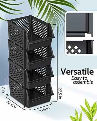 TidyFriend Stackable Storage Bins for Pantry Organizers and Storage 4 Pack, Pantry Storage for Food, Kitchen and Home Organization (Black - Image 5