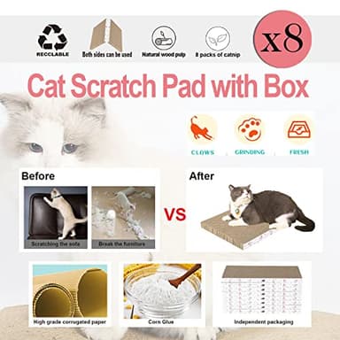 8 Packs in 1 Cat Scratch Pad, Cat Scratcher Cardboard,Reversible,Durable Recyclable Cardboard, Premium Scratch, Suitable for Cats to Rest, Grind Claws and Play - Image 6