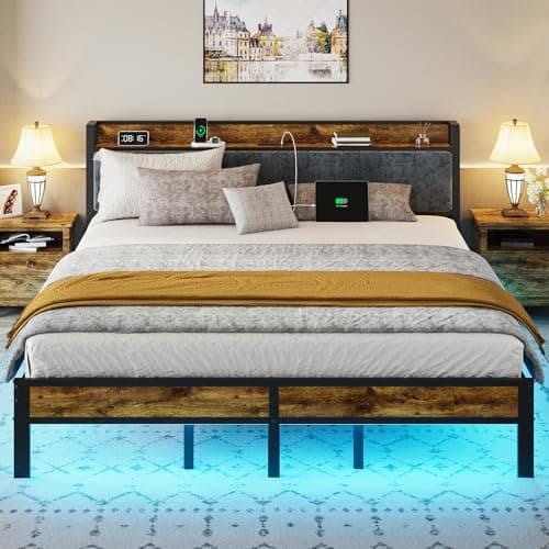 Liians King Size Bed Frame with Smart LED Lights, Storage Headboard with USB Charging Station, Metal Platform Bed Noise Free, Easy Assembly, No Box Spring Needed - Image 1