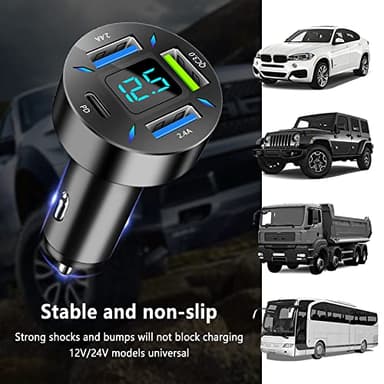 Car Charger 66W Super Fast Charging with USB PD&QC 3.0(Voltmeter&LED Lights) Universal Quick Charge for 12-24V Car Cigarette Lighter Plug,Compatible with iPhone 14 13 12,S22 S21 S20,iPad(Black) - Image 6