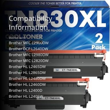 TN830XL TN830 830XL 830 Toner for Brother Printer HL-L2460DW DCP-L2640DW Replacement for Brother TN830 XL/V/R TN 830 XL TN-830XL Cartridge MFC-L2820DW HL-L2405W HL-L2400D 2PK Black High Yield Printer - Image 3