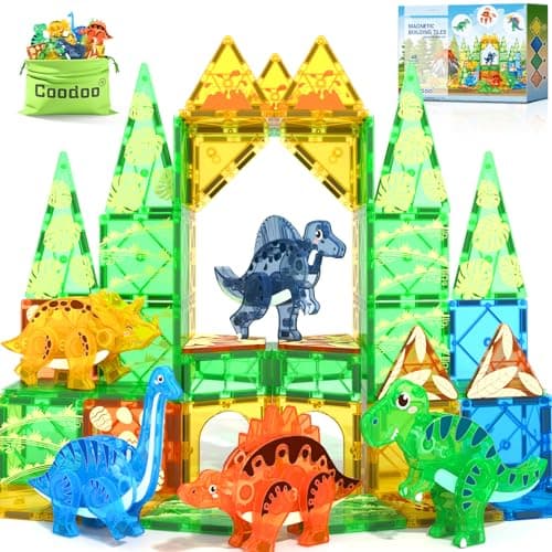 Dinosaur Toys Magnetic Tiles 3D Movable Dinos for Kids 3-5 5-7 Toddler Outdoor Sensory Toys, STEM Educational Magnetic Blocks for 3+ Years Old Boys Girls Kids Toy - Image 1