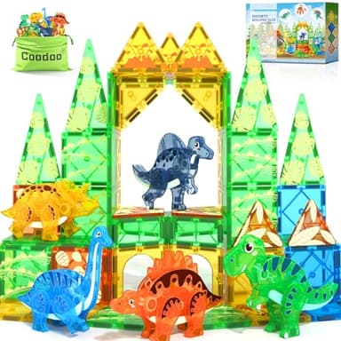 Dinosaur Toys Magnetic Tiles 3D Movable Dinos for Kids 3-5 5-7 Toddler Outdoor Sensory Toys, STEM Educational Magnetic Blocks for 3+ Years Old Boys Girls Kids Toy - Image 1