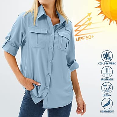 Toumett Women's UPF 50 Long Sleeve UV Sun Protection Safari Shirts Outdoor Quick Dry Fishing Hiking Travel Shirts(5071,Blue,M) - Image 6