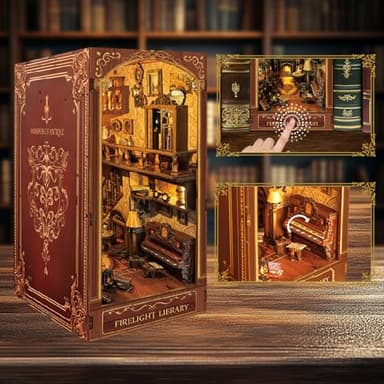 Firelight Library Book Nook, DIY Miniature House Puzzle for Magical Home Decor, 3D Bookshelf Decor for Adults, Teens, and Beginners - Image 3