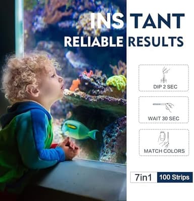 Aquarium Test Strips, 7-Way Freshwater Saltwater Fish Tank Pond Test Kit, 100 Strips, Nitrate, Nitrite, Chlorine, Hardness, Alkalinity, Carbonate, pH - Image 7