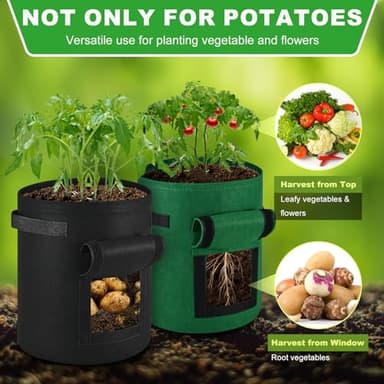 5 Pack Potato Growing Bags, 10 Gallon Non-Woven Gardening Bags with Reinforced Handles, Heavy Fabric Planters with Harvest Window, Great for Growing Tomatoes, Vegetables, and Fruits in the Garden - Image 2