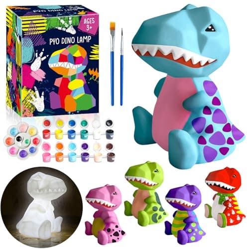 FUNZBO 4.3in Paint Your Own Dinosaur Lamp Kit - Halloweens Arts and Crafts Supplies Painting Kit for Kids Teens, DIY Night Light Dinosaur Toys for Boys Girls 3 4 5 6 7 8 9 10 11 12 13 Birthday Gifts - Image 1