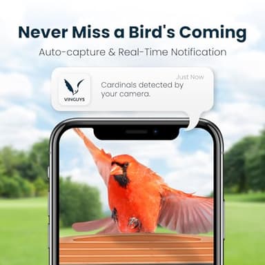 VINGUYS® Bird Feeder with Camera, 2.5K UHD Smart Bird Feeder Camera AI Identifies 11,000+ Bird's Species, Auto-Capture Bird's Video, IP66 Waterproof Outdoor Solar Powered, Ideal Gift for Mom - Image 5