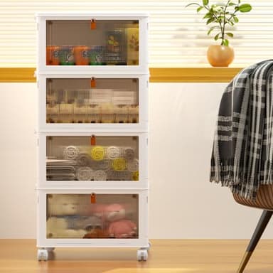 YFXCVSL 4 Tier Plastic Storage Bins with Lid 23QT, Stackable Storage Containers with Wheels, Folding Storage Boxes, Stackable Storage Bins, Closet Organizers and Storage for Living Room,Office,Dorm - Image 6