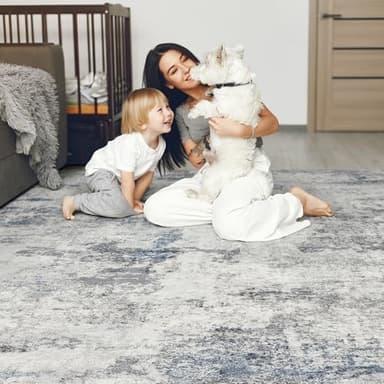 DMOYEST Living Room Area Rugs - 9x12 Abstract Large Soft Indoor Washable Rug Neutral Modern Low Pile Carpet for Bedroom Dining Room Farmhouse Home Office - Grey Blue - Image 6