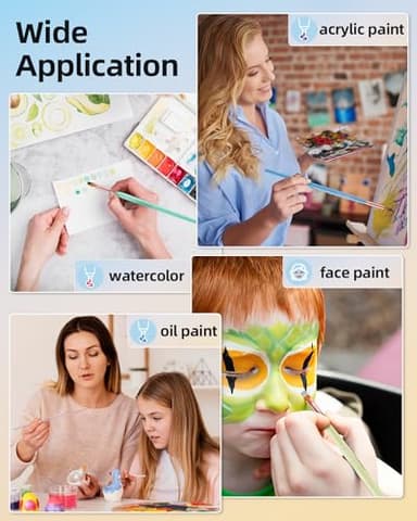 Nicpro 12pcs Artist Paint Brush Set, Aesthetic Pastel Paintbrushes Craft Paint Brushes for Acrylic Painting, Oil, Watercolor, Gouache, Tempera, Face, Body, Art Supplies for Artists and Beginners - Image 6