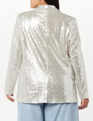 The Drop Women's Blake Long Blazer, Silver Sequins, 4X - Image 6