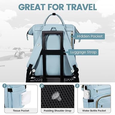 LOVEVOOK Laptop Backpack for Women,15.6 Inch Professional Womens Travel Backpack Purse Computer Laptop Bag Nurse Teacher Backpack,Waterproof College Work Bags Carry on Back Pack with USB Port,Sky Blue - Image 4