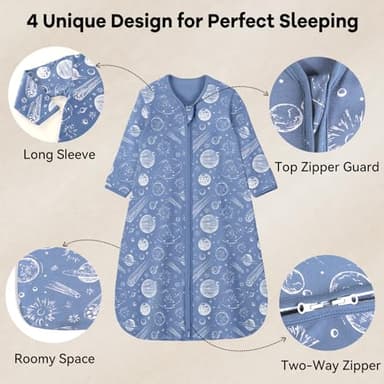 Unnivoll Baby Sleep Sack 18-24 Months 100% Cotton Long Sleeve Wearable Blanket Baby Sleep Bag with 2-Way Zipper 2 Pack 0.5 Tog Sleeping Sack for Newborn Infant - Image 3