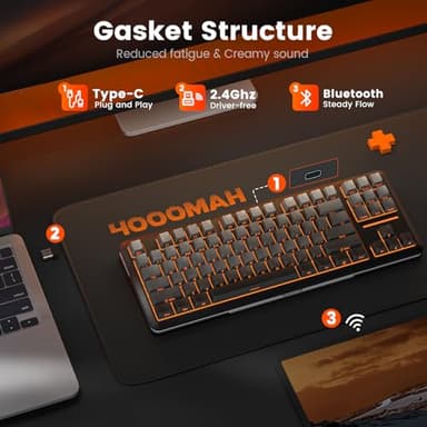 Redragon Wireless Mechanical Keyboard,3-Modes Bluetooth Gasket Hot Swappable TKL RGB Custom Keyboard,Pre-lubed Switches,Side Printed PBT Gradient Keycaps, South-Facing LEDs Socket - Image 6