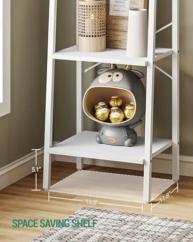 Hzuaneri Ladder Shelf, Bookshelf Bookcase, Freestanding Corner Storage Shelve with 2 Hooks for Home Office, Living Room, Kitchen, Bedroom, Industrial, 6-Tier White BC13313W - Image 5