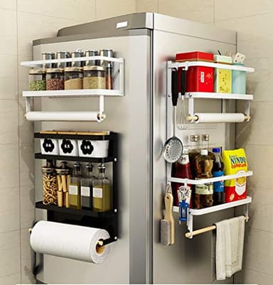 Refrigerator Shelf Organizer Magnetic Paper Towel Holder Kitchen Fridge Spice Rack Storage Spice Jars Holder(Black) - Image 2