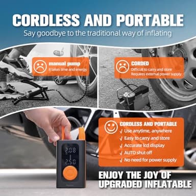 Koract Tire Inflator Portable Air Compressor for Car Tires - 150PSI Cordless Air Pump with Pressure Gauge, LED Light & Auto Shutoff - Fast Pump for Motorcycle, Bike, Balls, Sports Equipment - Image 6