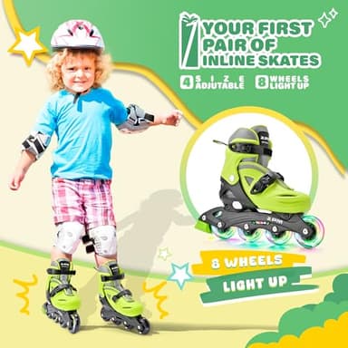 2PM SPORTS Girls Adjustable Illuminating Inline Skates with Light up Wheels, Fun Flashing Beginner Roller Skates for Kids - Yellow Medium - Image 2