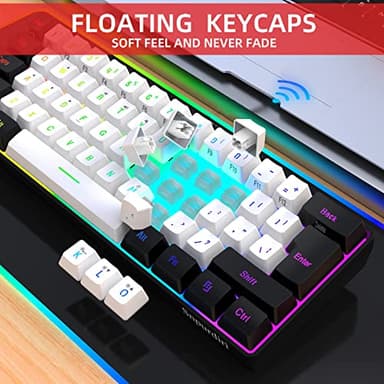 Snpurdiri 2.4G Wireless Gaming Keyboard and Mouse Combo, Include Mini 60% Merchanical Feel RGB Backlit Keyboard, Ergonomic Vertical Feel Small Wireless Mouse(Black and White) - Image 9