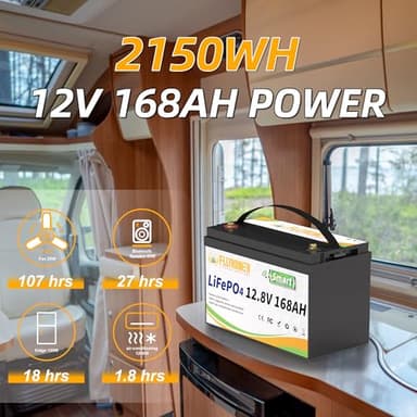 FLLYROWER Lithium Battery 12V 168AH With Smart BMS and 17000 Deep Cycles Lifepo4 Battery Grade A Cells for Marine Trolling Motor RV camping Solar Golf Cart Off-Grid - Image 3