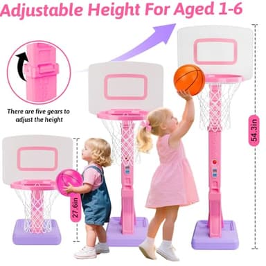 Toddler Pink Basketball Hoop Indoor Outdoor Age 1-3, Adjustable Kids Basketball Hoop with 3 Balls Backyard Outside Girls Basketball Goal Sport Toys for 1 2 3 4 Year Old Baby Girl Birthday Gifts - Image 2