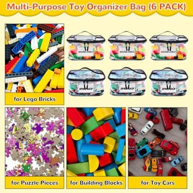 Tesuko 6 Pack Clear Toy Storage Bag with Name Tag& Manual Pocket, Waterproof Transparent PVC Toy Organizer Case for Lego Bricks, Board Games, Building Blocks, Puzzles (Large Capacity, Black) - Image 5