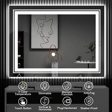 Snowdool LED Bathroom Mirror, 60"X36" with Front and Backlit, Anti-Fog, Large Bathroom Vanity Mirror for Wall, Memory Function, Stepless Dimmable, Tempered Glass (Horizontal/Vertical) - Image 7