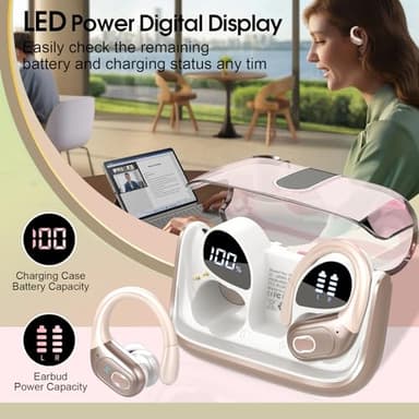 Aptkdoe Wireless Earbuds 75hrs Bluetooth 5.4 Headphone Sport, 2025 Bluetooth Earbuds Stereo Deep Bass Over Ear Bud with Earhooks, ENC Noise Cancelling Mic, IPX7 Waterproof Earphone Rose Gold - Image 6