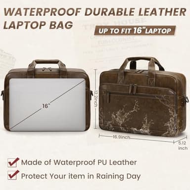 RAINSMORE Mens Laptop Bag 16 Inch Leather Briefcase Vintage Messenger Bag for Men Large Crossbody Shoulder Office Computer Bag Retro College Satchel Bag for Work, Business,Travel, Brown - Image 2