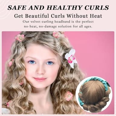 ZILAMPU No Heat Curling Rod Headband for Women & Girls, 70" Velour Overnight Hair Curlers Wrap for Long, Lazy Curls - Blue-green - Image 3