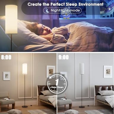 Karjoefar Floor Lamp for Living Room, Modern Standing lamp with Remote Control, Stepless Dimmable 9W Bulb & Beige Lampshade Included, Black Pole Tall Floor Lamp for Bedroom Office - Image 6