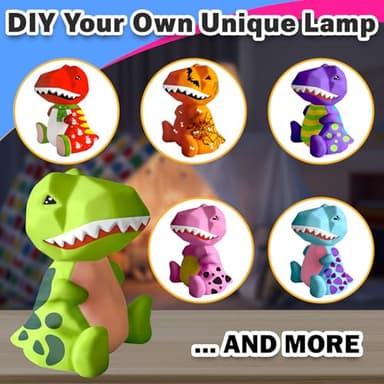 FUNZBO 4.3in Paint Your Own Dinosaur Lamp Kit - Halloweens Arts and Crafts Supplies Painting Kit for Kids Teens, DIY Night Light Dinosaur Toys for Boys Girls 3 4 5 6 7 8 9 10 11 12 13 Birthday Gifts - Image 6