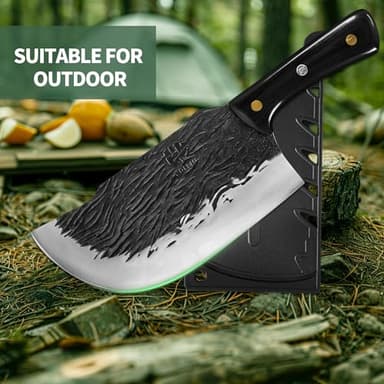 FULLHI Multi-color Wood Handle Full Tang Meat Cleaver with Sheath, High Carbon Steel Chef Meat Slicing Kitchen Knife for Outdoor Cooking, Camping BBQ - Image 8