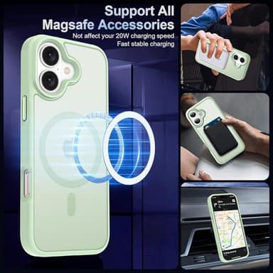 MOCCA Strong Magnetic for iPhone 16 Case, [Compatible with Magsafe][16FT Mil-Grade Drop Protection] Slim Thin Translucent Matte Protective Cover Case for iPhone 16 Phone Case 6.1", Light Green - Image 2