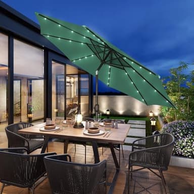 Blissun 9 ft Solar Umbrella, Patio Umbrella with 32 LED Lights, Outdoor Table Market Umbrella for Garden, Deck, Backyard (Seaglass) - Image 6