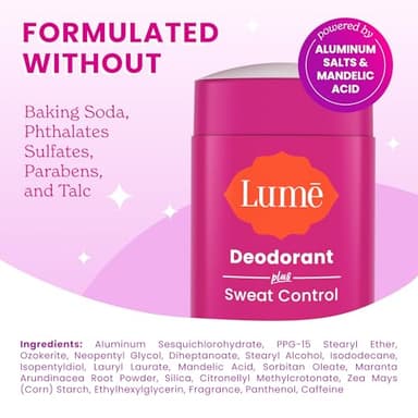 Lume Deodorant Plus Sweat Control - Smooth Solid Stick - Maximum Strength Antiperspirant - 72 Hour Odor And Sweat Control - Baking Soda Free, Skin Loving - 2.6 ounce (Clean Tangerine) Pack of 2 - Image 4