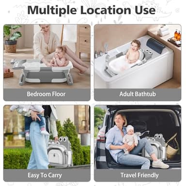 TPN Collapsible Baby Bathtub, Baby Bath Tub with Soft Cushion & Real-Time Thermometer, Baby Bathtub Infant to Toddler Tub (0-36 Months), Portable Travel Baby Tubs for Newborns (Grey) - Image 6