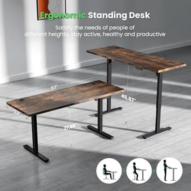 SIAGO Electric Standing Desk Adjustable - 63 x 24 Inch Sit Stand up Desk with Cable Management - 3 Memory Preset Adjustable Height Table - Image 4