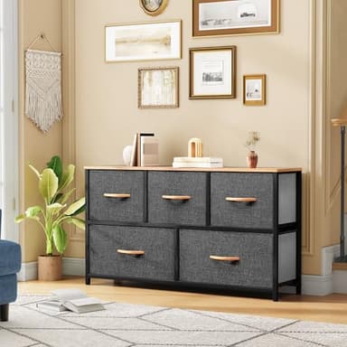 DWVO Dresser for Room with 5 Drawers - Fabric Storage Tower, Long Fabric Dresser, Organizer Unit for Closet, Hallway - Image 4