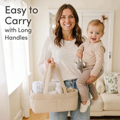 PUTSKA Baby Diaper Caddy Organizer for Changing Table – Stylish Nursery Storage Basket, Newborn Essentials, Baby Shower Gifts and Registry Must-Haves for Boy or Girl, Car Diaper Caddy, Corduroy Cream - Image 3