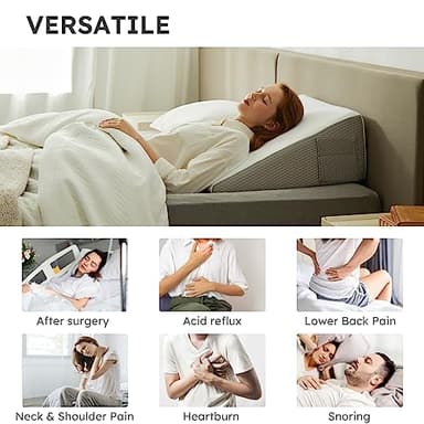 Bedluxe Wedge Pillow, 10 inch Bed Wedge Pillow for Headboard, Pillow Wedge for Acid Reflux Relief, Sleeping, Back Pain Relief, Snoring, Triangle Pillow Wedge - Cooling Memory Foam Top, White/Grey - Image 4