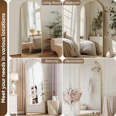 Antok Full Length Mirror, 58"x18" Floor Mirror with Stand, Hanging Mounted Mirrors for Bedroom, Living Room, Cloakroom, Dining Room, Gold, Arched - Image 7