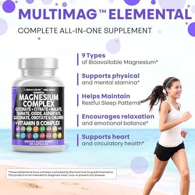 Clean Nutraceuticals Magnesium Complex with Magnesium Glycinate Citrate Malate Oxide Taurate Aspartate Orotate & Mag Chloride, Zinc Copper Manganese & Vitamin C B1 B2 B6 B12 Complex - 1Pack - Image 6