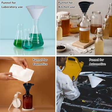 6 Pack Funnels for Kitchen Automotive Use Filling Bottles, Plastic Funnels Assorted 4 Sizes, Silicone Collapsible Funnel Set 2 Small and Large for Liquids, Oils, Powders Transfer, Cooking - Image 7