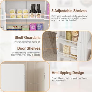 GAIOUS 51" Metal Kitchen Pantry Cabinet, Storage Cabinets with 2 Door and 3 Adjustable Shelves, White Freestanding Food Storage Cabinet, Steel Cupboard for Kitchen Dinning Room - Image 4
