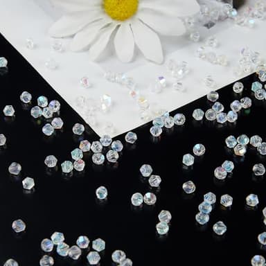Laopottbeads 1100PCS 4mm Bicone Crystal Glass Beads for Jewelry Making, Sparkling Mini Beads for Suncatchers, DIY Bracelets & Craft Projects (AB White) - Image 2